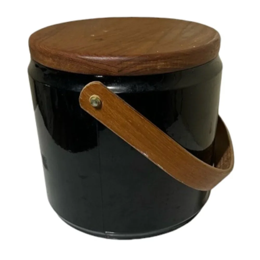 Vintage mid-century modern ice  Bucket Wooden and Black